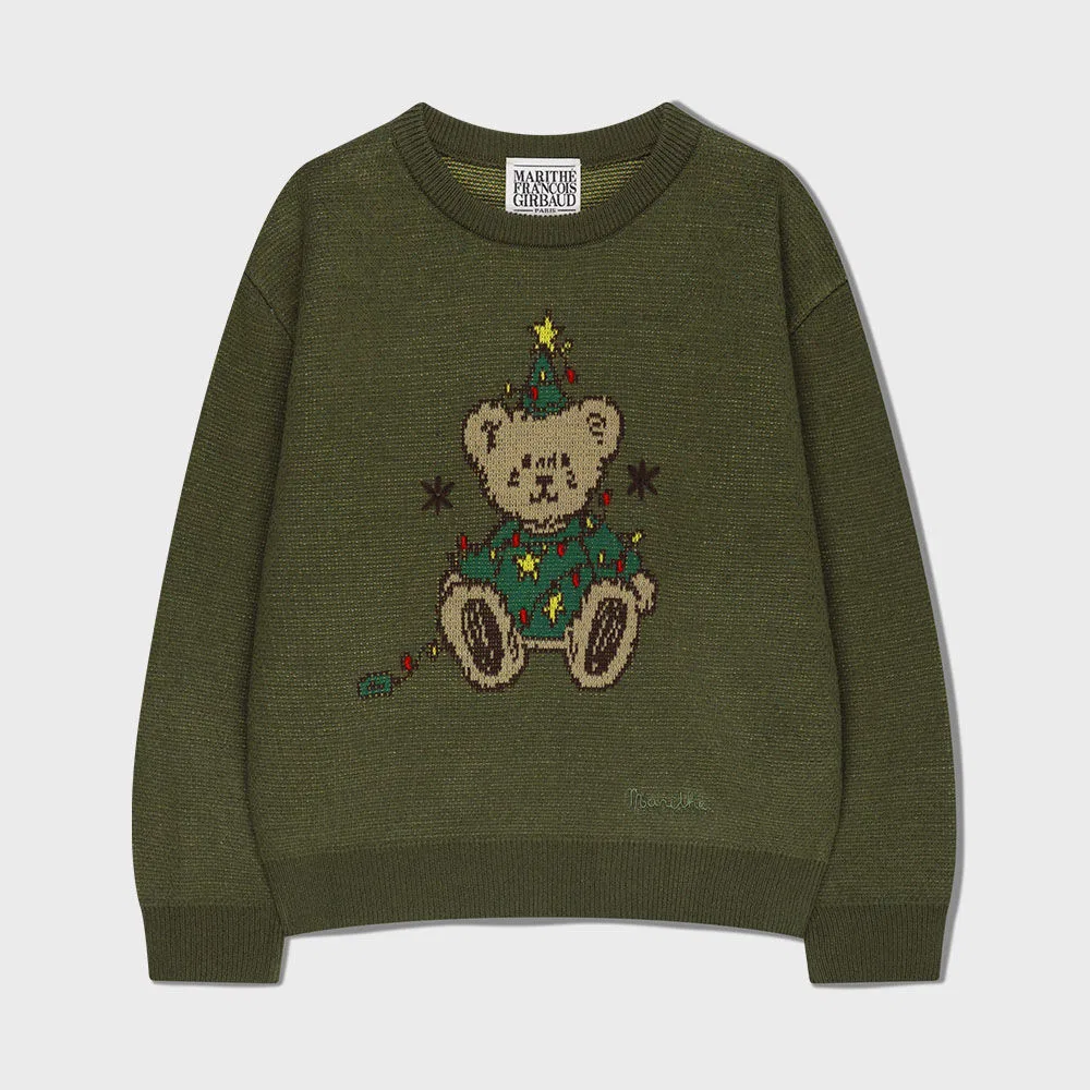 Детский вязаный пуловер Holiday Bear, хаки, от Marithé Kids — фото 2