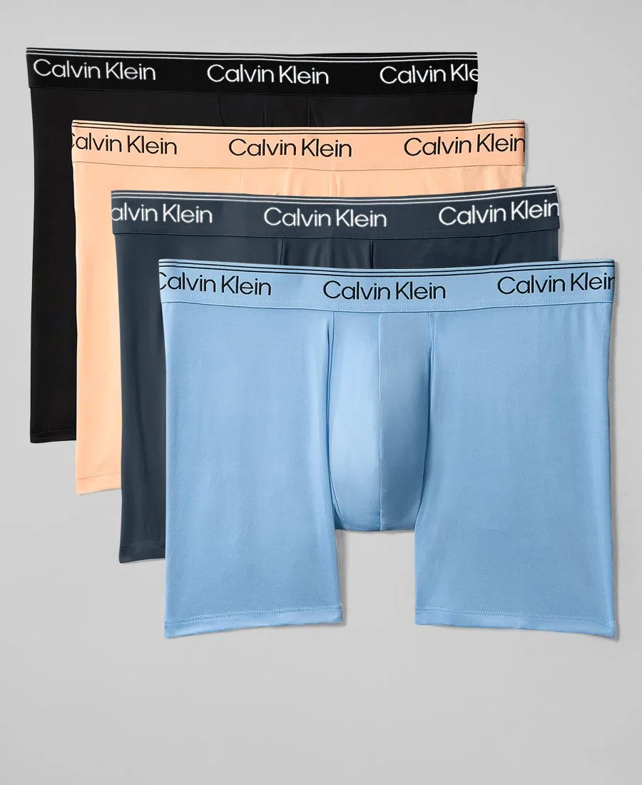Мужские боксеры из микрофибры с эластичным ворсом, комплект из 4 штук Calvin Klein, черный/персиковый/синий
