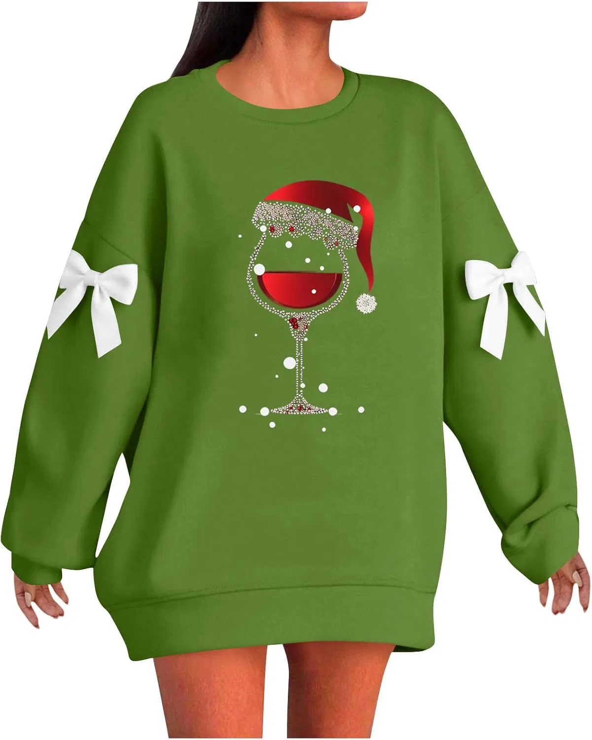 Свитшот женский с принтом Santa, Christmas, свободный крой, 1-green
