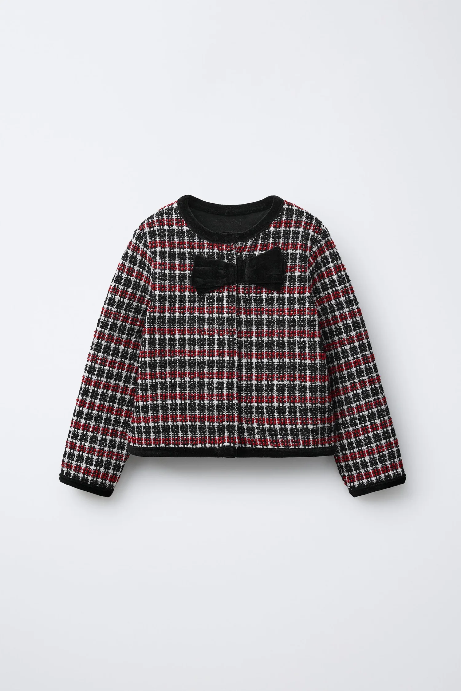 Текстурированный бархатный жакет с бантом Zara, черный