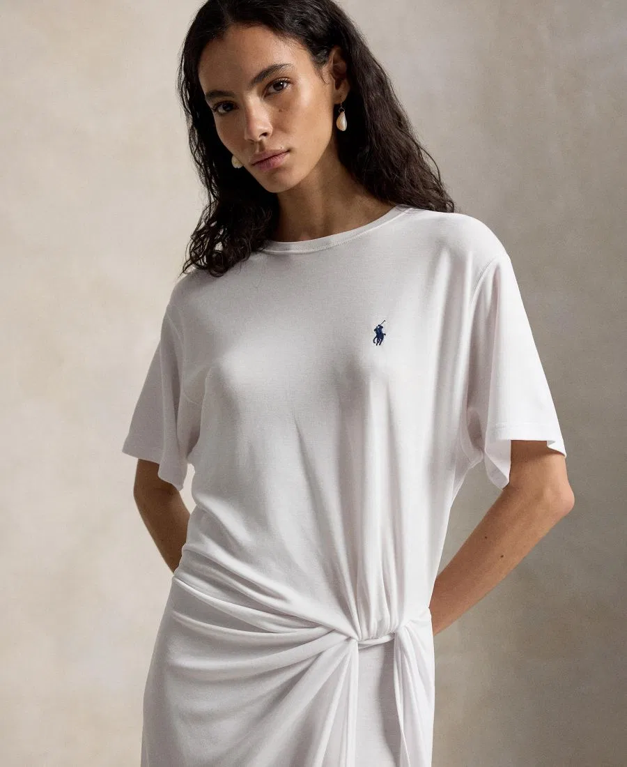 Женское платье-футболка с круглым вырезом и перекрученным декором Polo Ralph Lauren, White — фото 3
