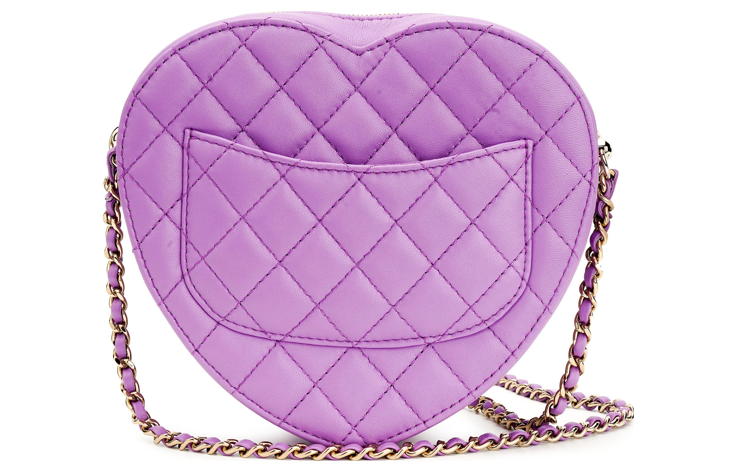 CHANEL Сумка-сердце из овчины на цепочке через плечо женская фиолетовая — фото 4