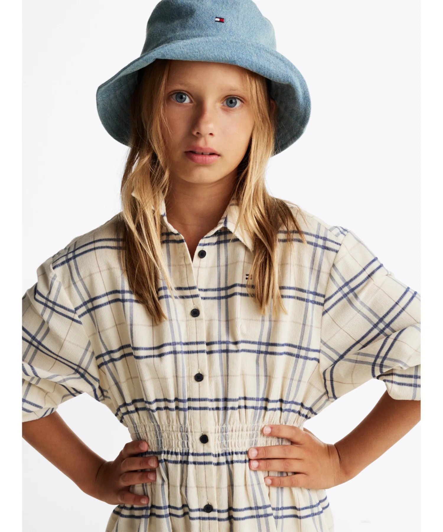 Детское платье-рубашка TOMMY HILFIGER в клетку из вельвета — фото 3