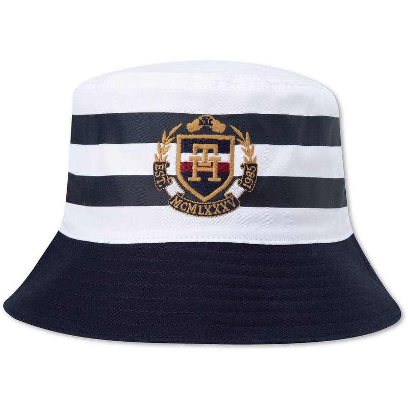 

Tommy Hilfiger Хлопковая шляпа-ведро мужская темно-синяя в белую полоску, Dark Blue White Stripes 0G0