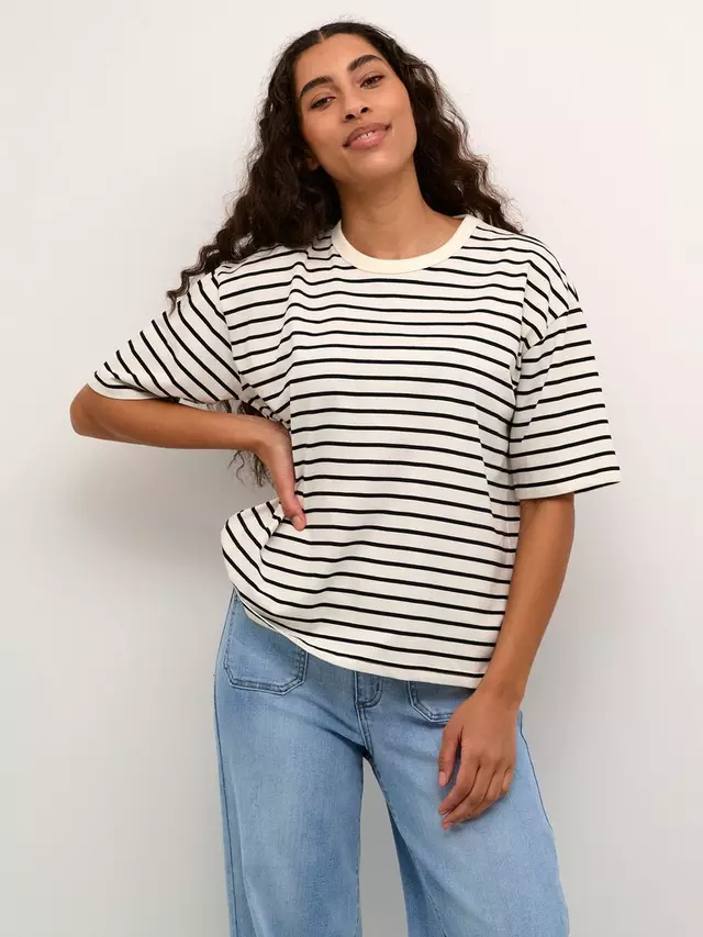 

Футболка KAFFE Winny Cotton Stripe, цвет white/black