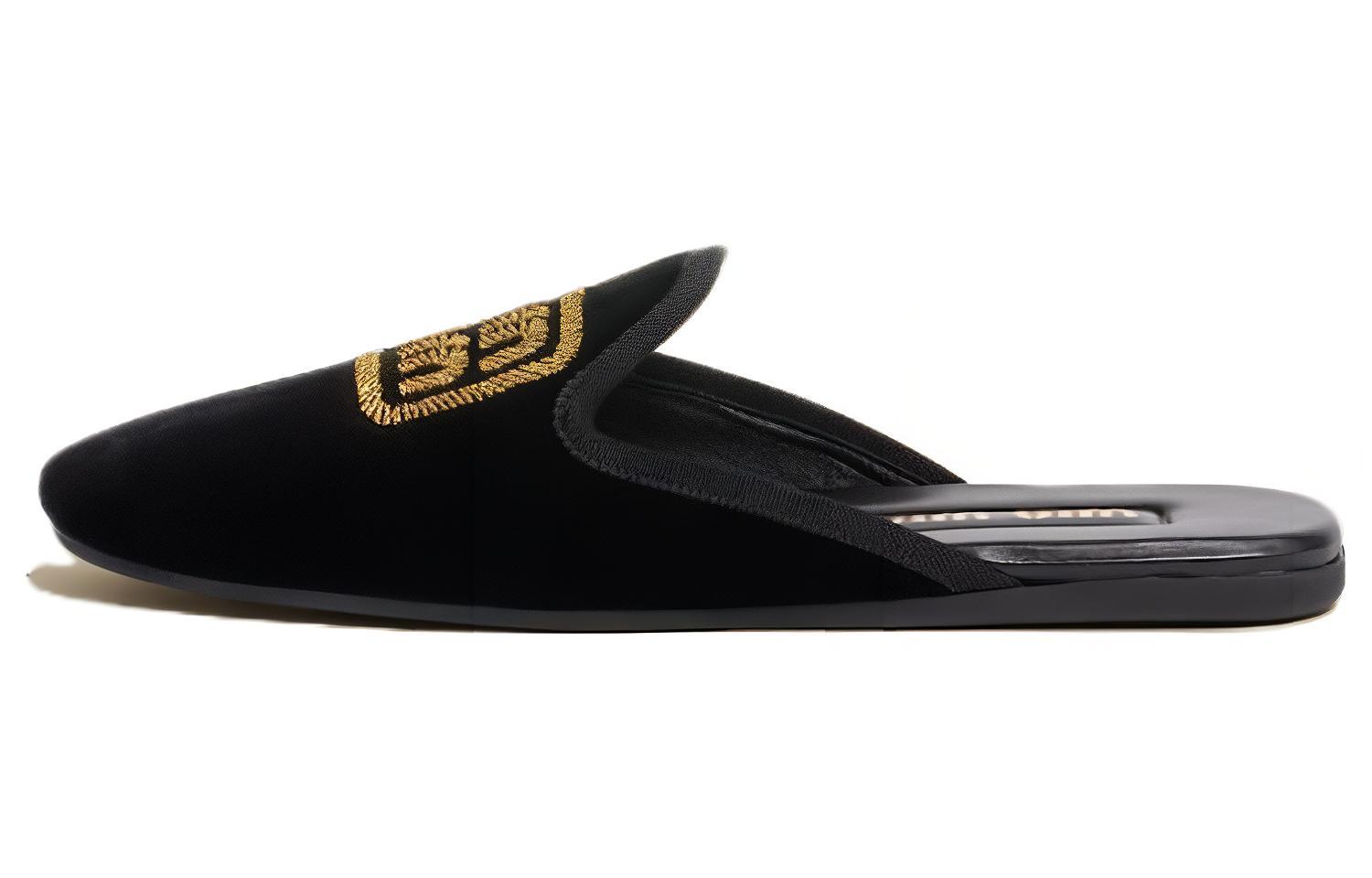 Бархатные сандалии с вышитым логотипом MIU MIU, Black