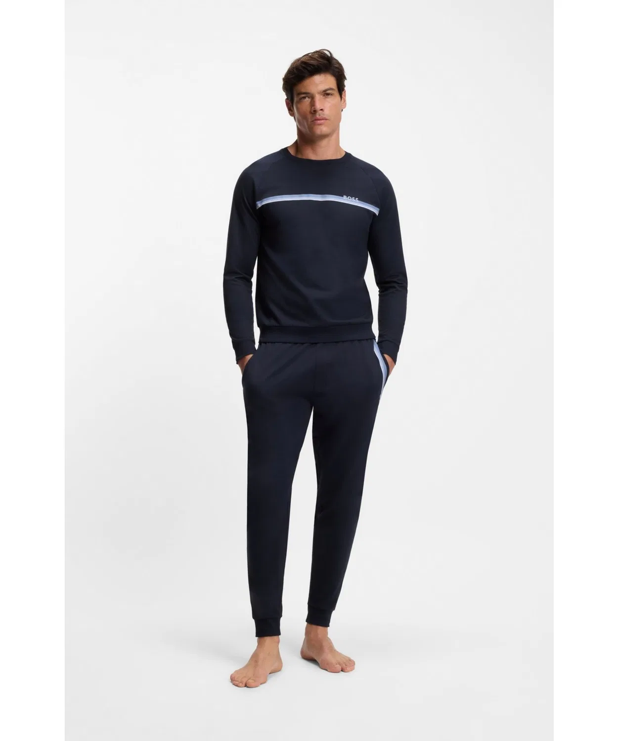 Свитшот BOSS Menswear с линией и логотипом, из хлопка, тёмно-синий — фото 3