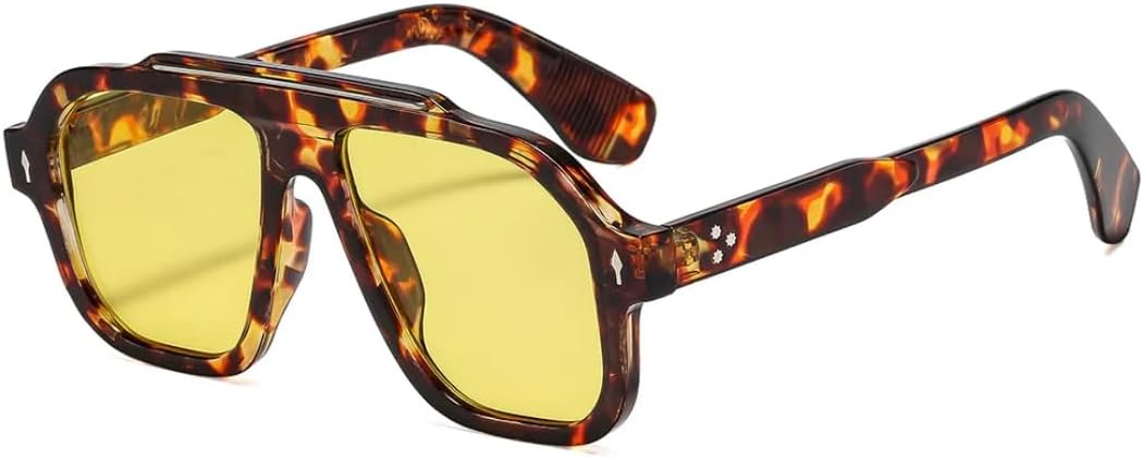 

Ретро-солнцезащитные очки в квадратной оправе с леопардовым принтом для женщин, роскошные, с заклепками, в стиле панк, для мужчин, с защитой от УФ-излучения UV400 UATXTAU, Bract Yellow