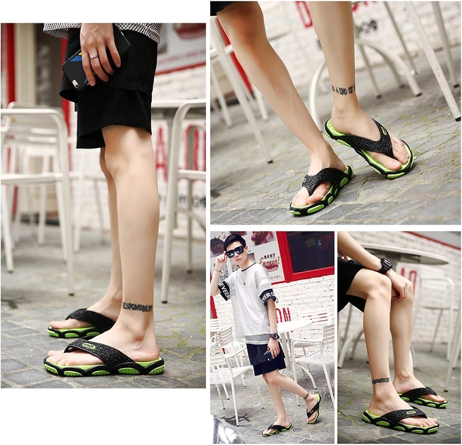 Шлепанцы YXCKG Flip Flop с тремя ремешками, открытые летние тапочки, зеленый — фото 4