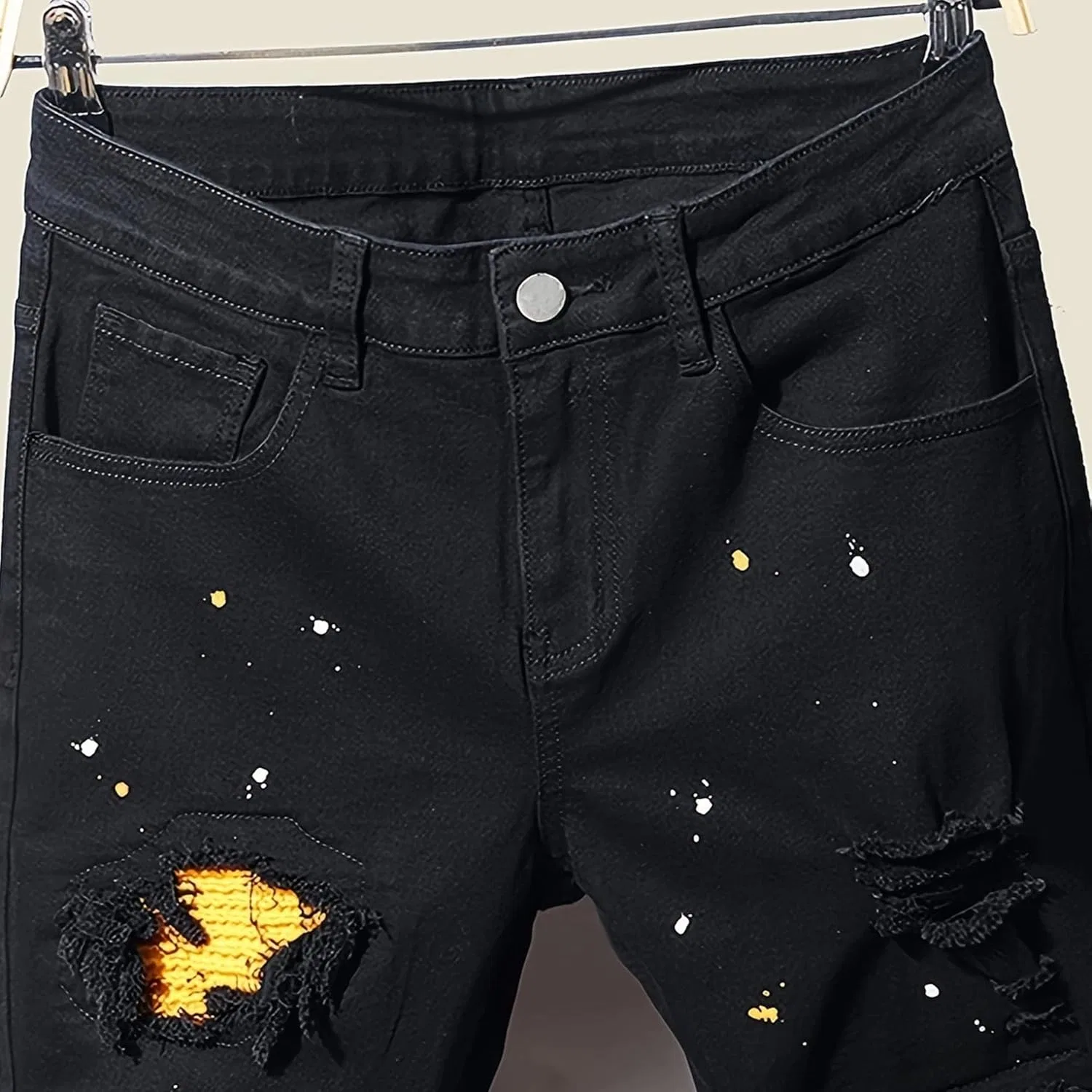 Джинсы рваные Slim Fit, Желтый — фото 3