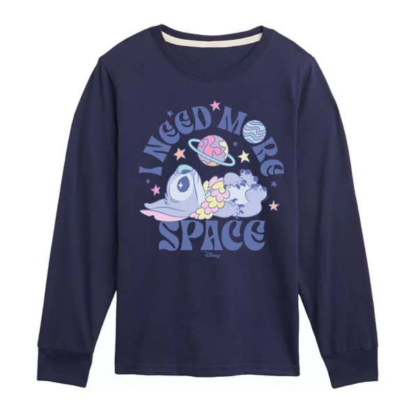 

Футболка с длинным рукавом с принтом «Лило и Стич» для мальчиков 8–20 лет с надписью «Мне нужно больше места» Disney, синий