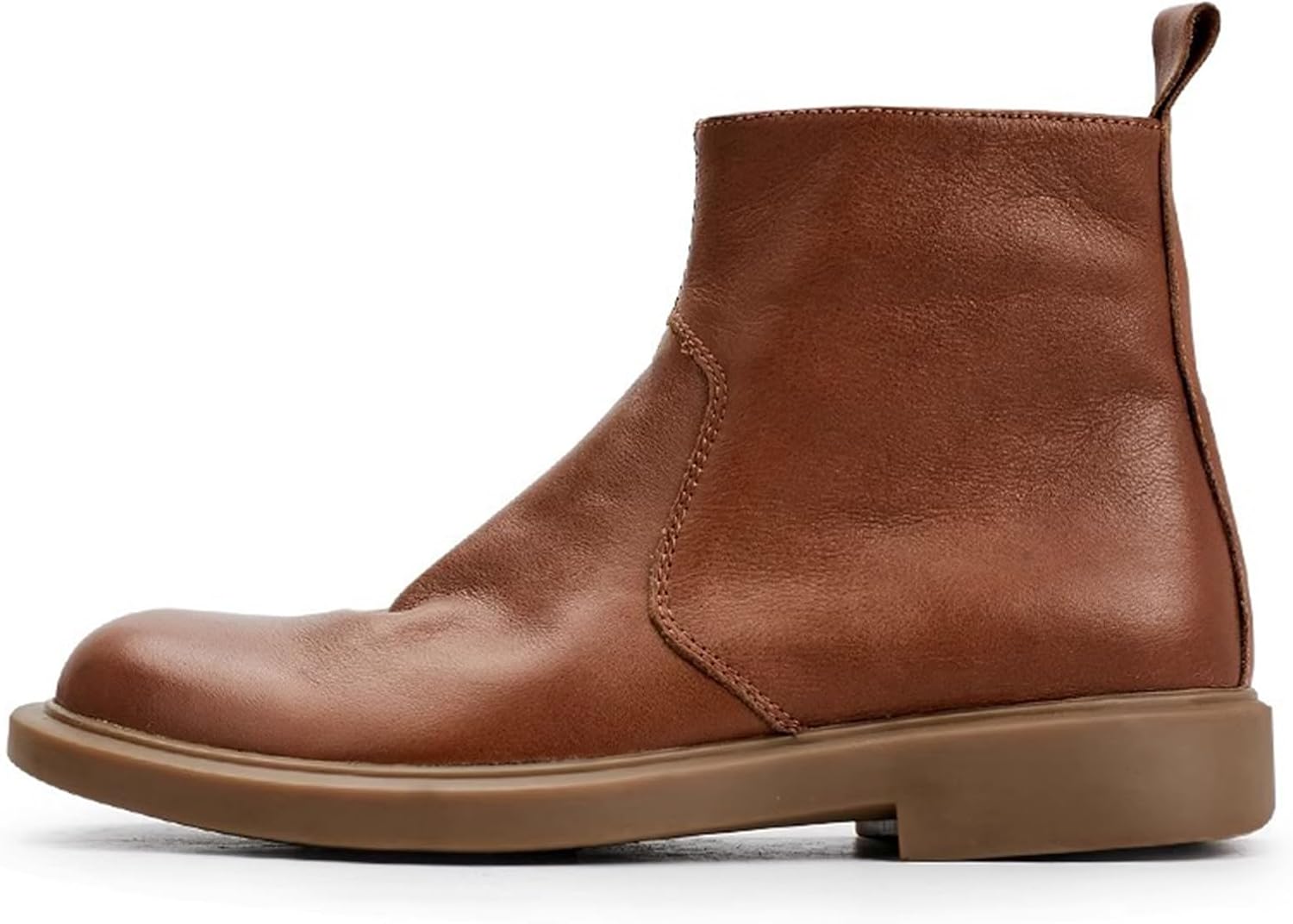 

MKEANY Британские ретро-ботинки до щиколотки для мужчин, модные челси из натуральной кожи с боковой молнией, мягкие короткие ботинки для вечеринок, модного показа и банкета, коричневый