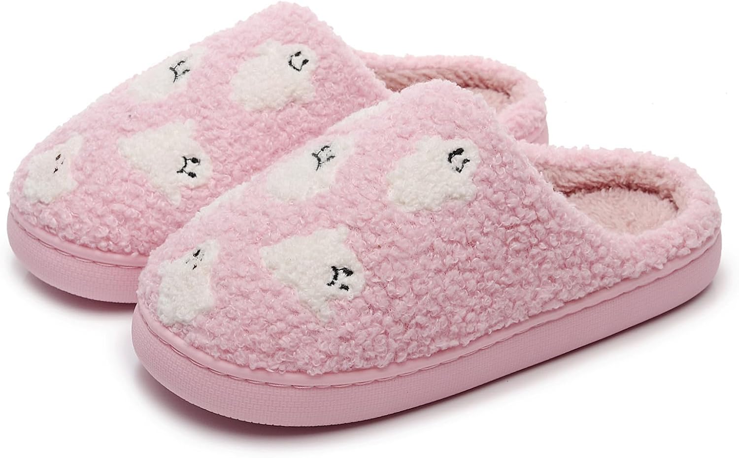 

Домашние тапочки на Хэллоуин и Рождество в клетку для женщин и мужчин, мягкие уютные тапочки для дома, с флисовой подкладкой, теплые и пушистые, противоскользящие, зимние, удобные и мягкие, с шерстяной подкладкой Afellicy, розовый