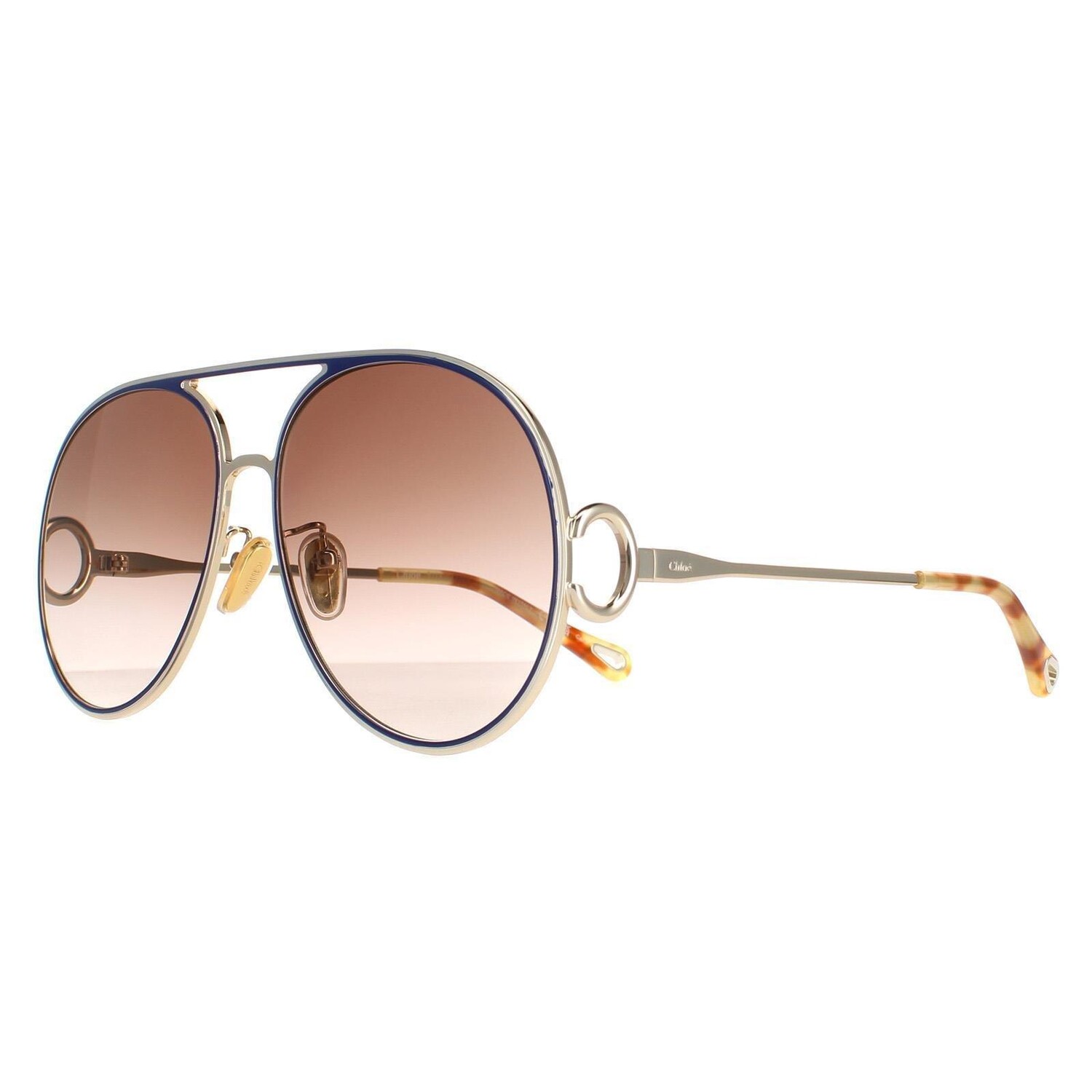 Солнцезащитные очки Aviator золотисто-сине-коричневые с градиентом CH0145S Chloe, золото — фото 2