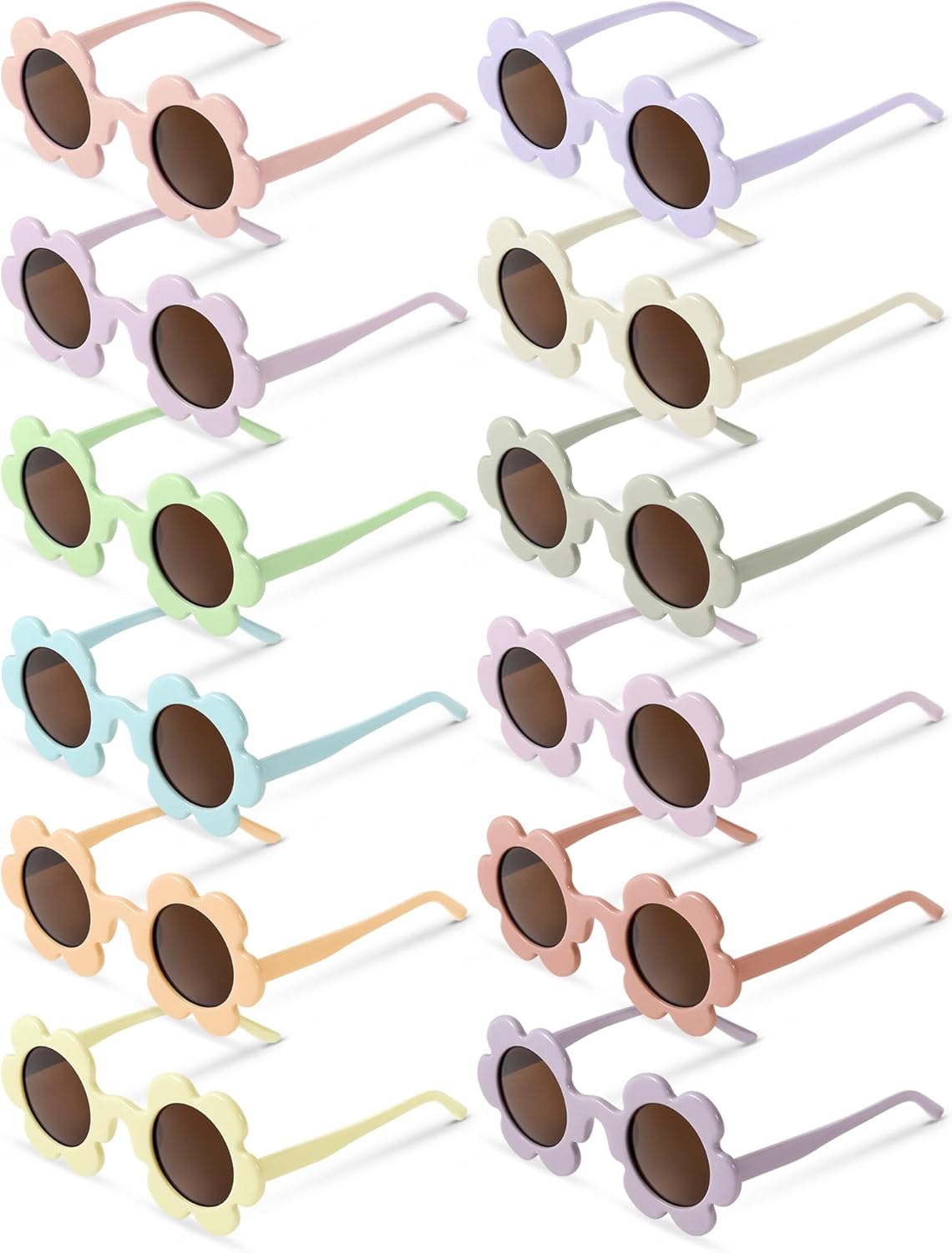 

Солнцезащитные очки Kanayu, 12 пар, летние, для взрослых, с цветочным рисунком, диаметр 5,71 дюйма, круглые, с защитой от УФ-излучения, яркие, с цветочным рисунком, для женщин, для вечеринок, в качестве подарка, Cute Color