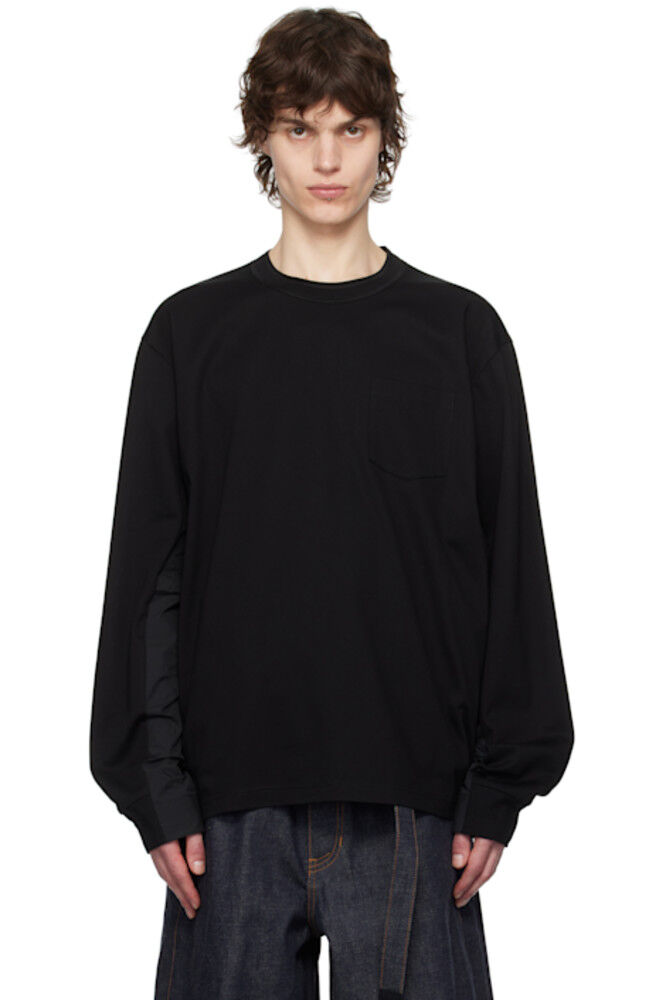 

Черная хлопковая трикотажная футболка с длинным рукавом sacai