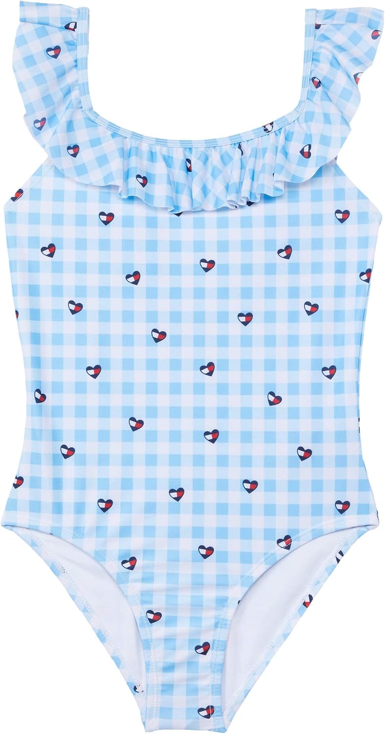 

Слитный купальник Tommy Hilfiger для девочек с оборками на горловине (для детей старшего возраста), Light Azure Blue