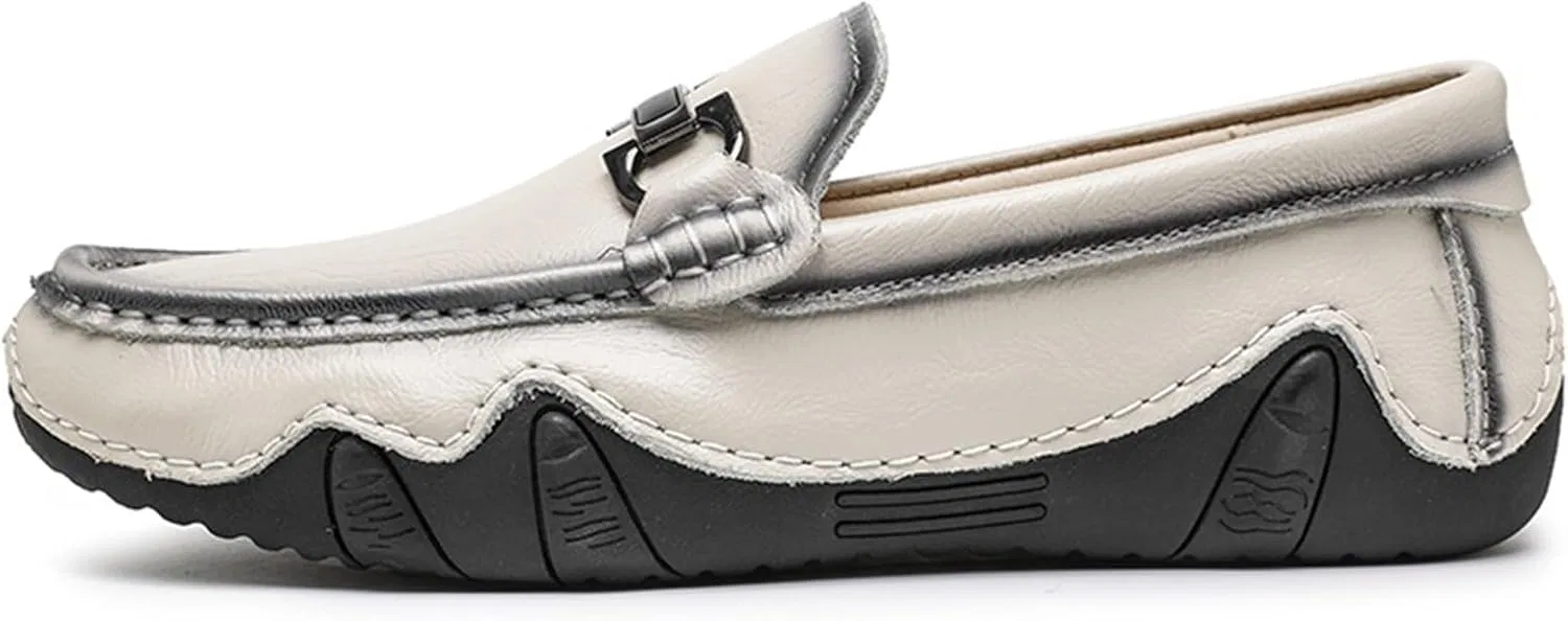 Мужские лоферы Leather Loafers Slip-On, белый EXAMEEEU — фото 2