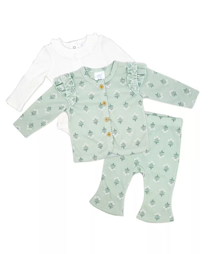 

Детский комплект для девочки Misty Rose Bell: боди, штанишки и куртка, 3 предмета Baby Mode, зеленый