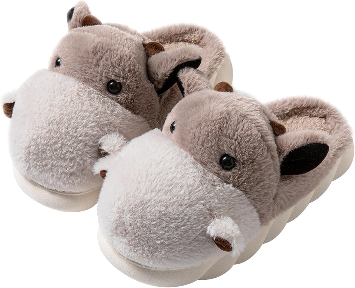 

Тапочки YILANLAN с животными для женщин и мужчин, милые тапочки с коровой, взрослые уютные пушистые теплые домашние тапочки для зимы, коричневый