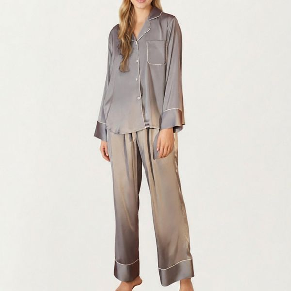 

Женский комплект пижамы из сатина с топом на пуговицах и широкими брюками Anna-Kaci, Gray