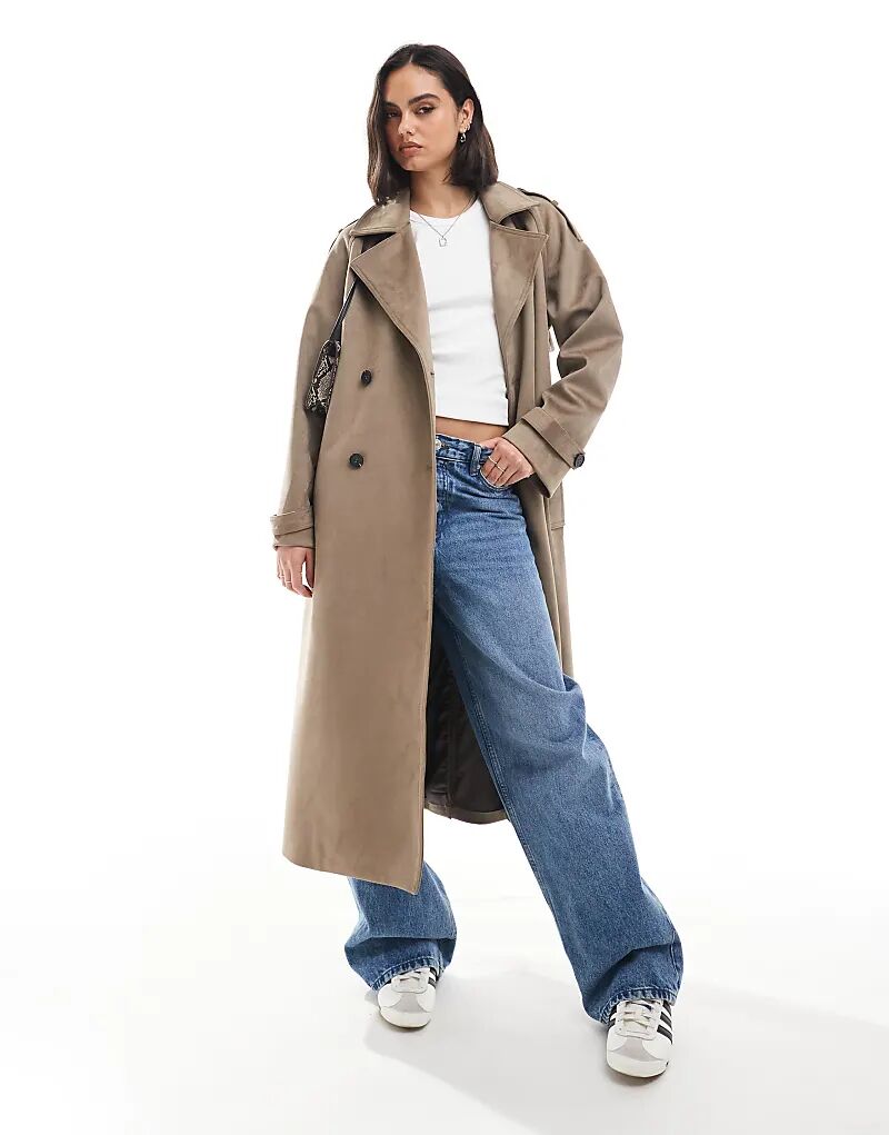 

Тренчкот из замши премиум-класса бежевого цвета ASOS DESIGN