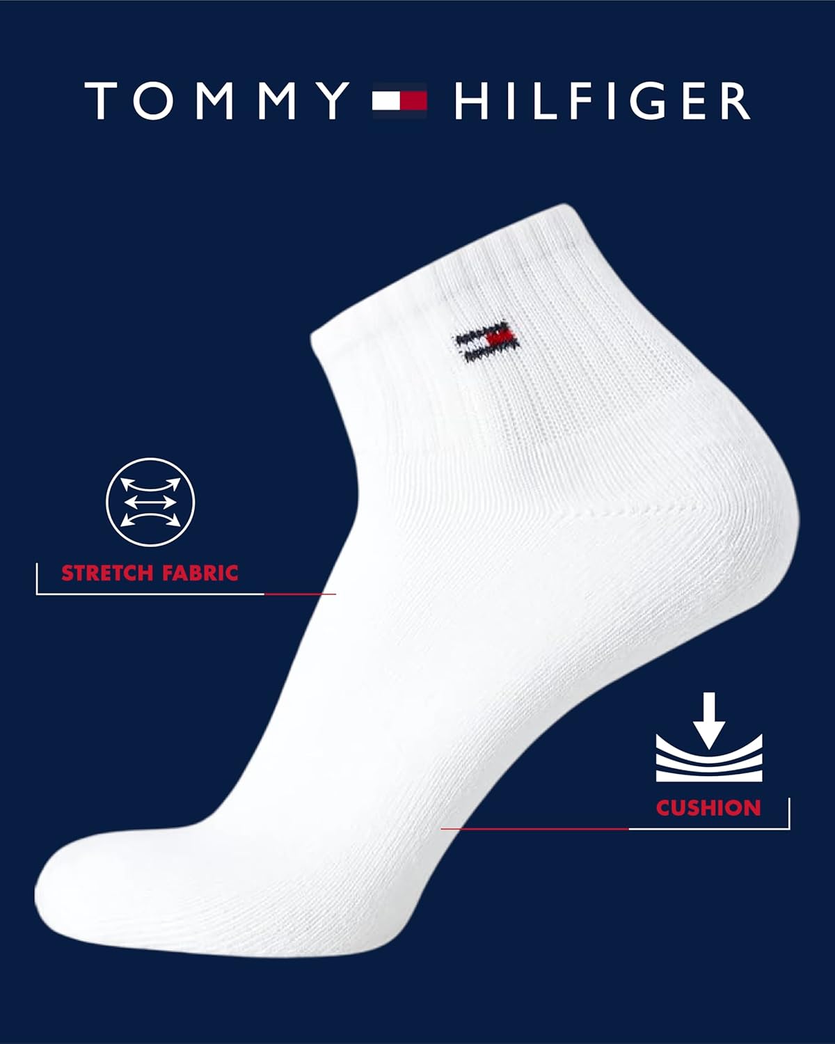 Женские носки Tommy Hilfiger Crew Socks - 2 пары повседневных мини-носков длиной до середины голени с влагоотводящими свойствами для женщин (размеры: 4-10), Off White Assorted — фото 2