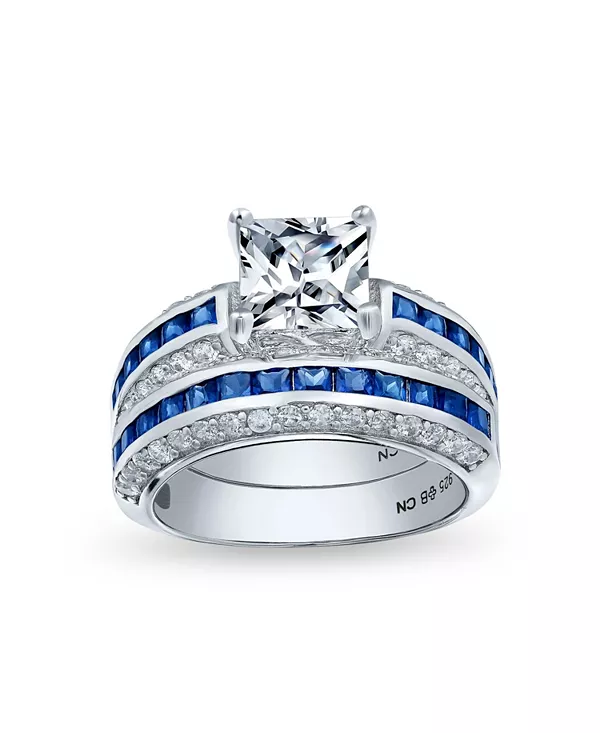 

Комплект колец-солитеров с квадратным бриллиантом огранки «принцесса» в стиле ар-деко из стерлингового серебра с 3 каратами Bling Jewelry, blue