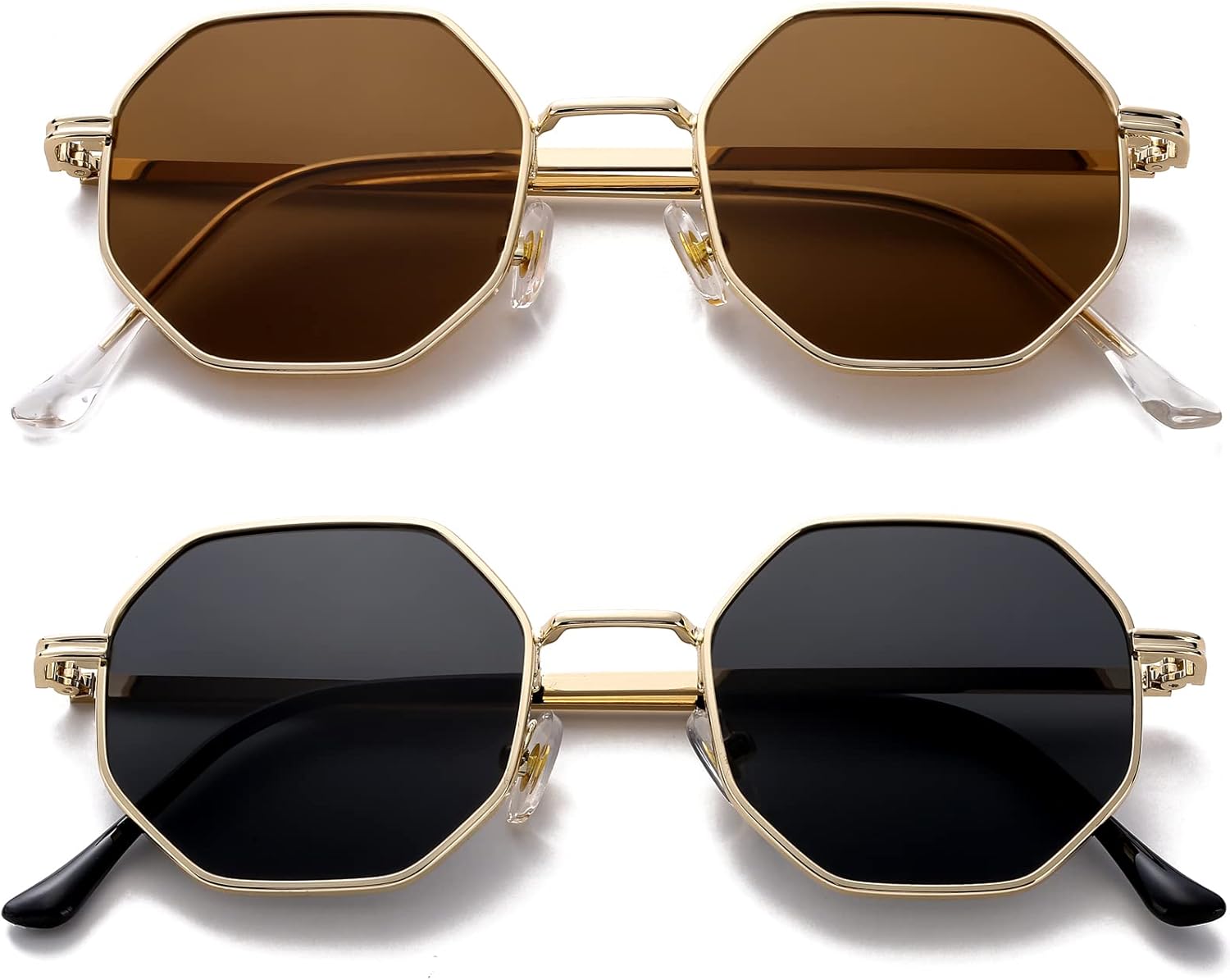 

Солнцезащитные очки PORADAY квадратной формы для женщин и мужчин, ретро восьмиугольные металлические солнцезащитные очки, винтажные многоугольные очки, Two Pack(gold/Grey+gold/Brown)