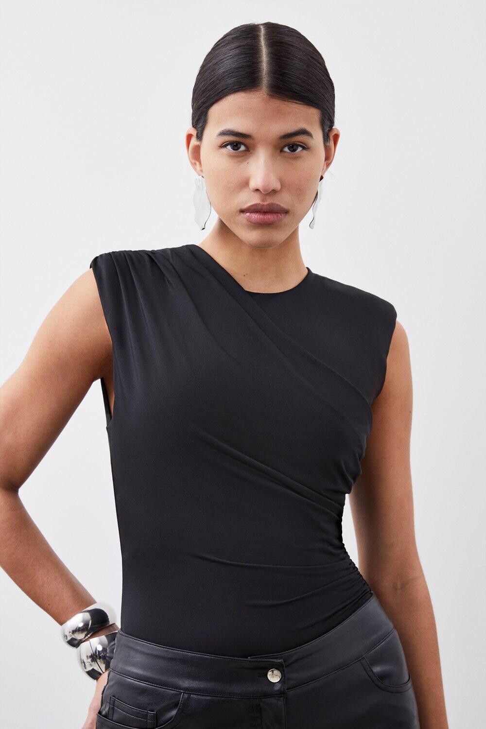 

Боди из крепа из джерси со сборками спереди Karen Millen, черный