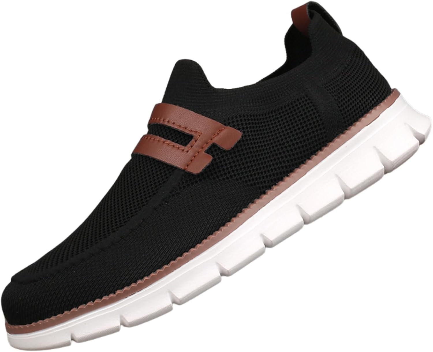 

Мужские дышащие вязаные сетчатые кеды без шнурков с коричневой кожаной декоративной ремешком, легкие и удобные кроссовки для ежедневной прогулки, белая резиновая подошва Kelibasi