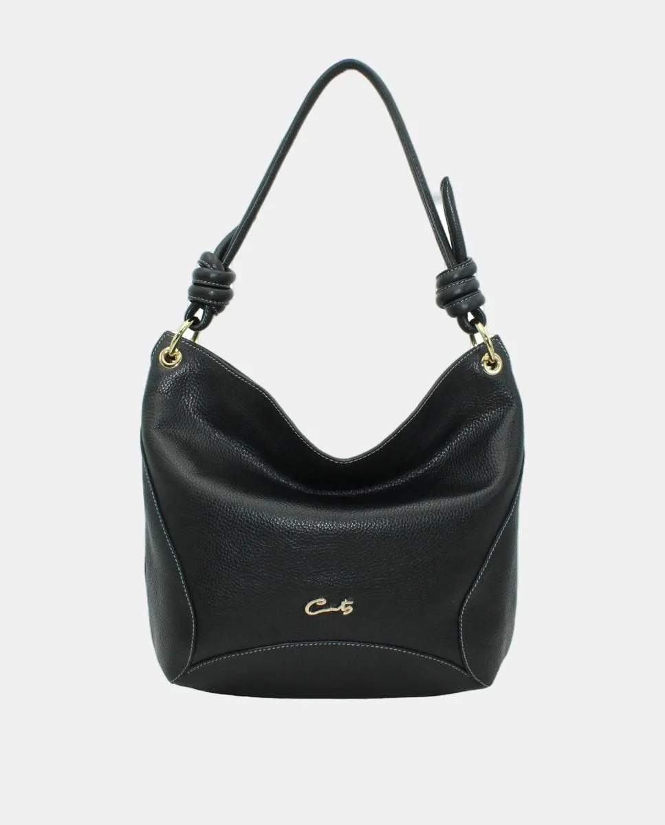 

Сумка-хобо из кожи для шефа с молнией и декоративными узлами Cats, черный