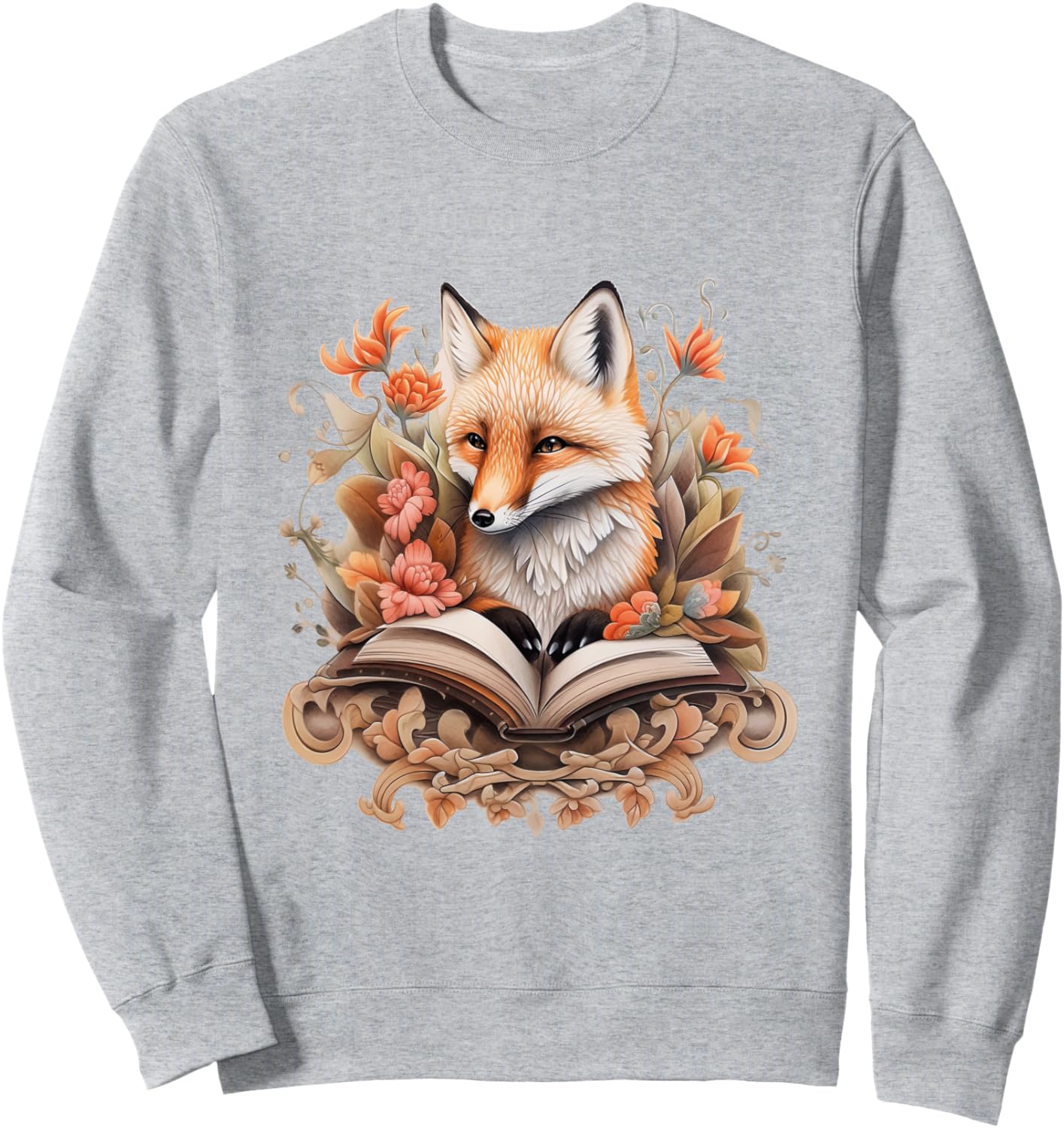 

Толстовка в стиле коттеджкор с цветочным рисунком, лисой и милым гобликом Cottagecore Goblincore And Fairycore Stuff, серый