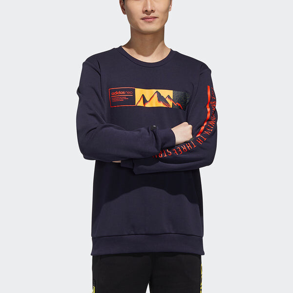 Толстовка Men's adidas neo Ss Cs Swt Mountains Pattern Alphabet Printing Round Neck Sports Navy Blue, синий — фото 3