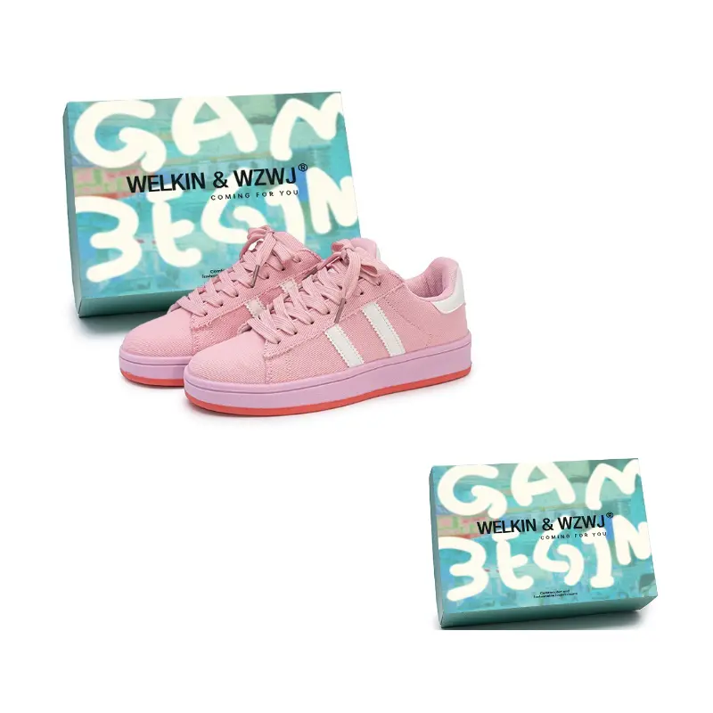 

WELKIN&WZWJ Скользоустойчивые низкие скейтерские туфли на платформе унисекс бело-розовые, цвет White Pink