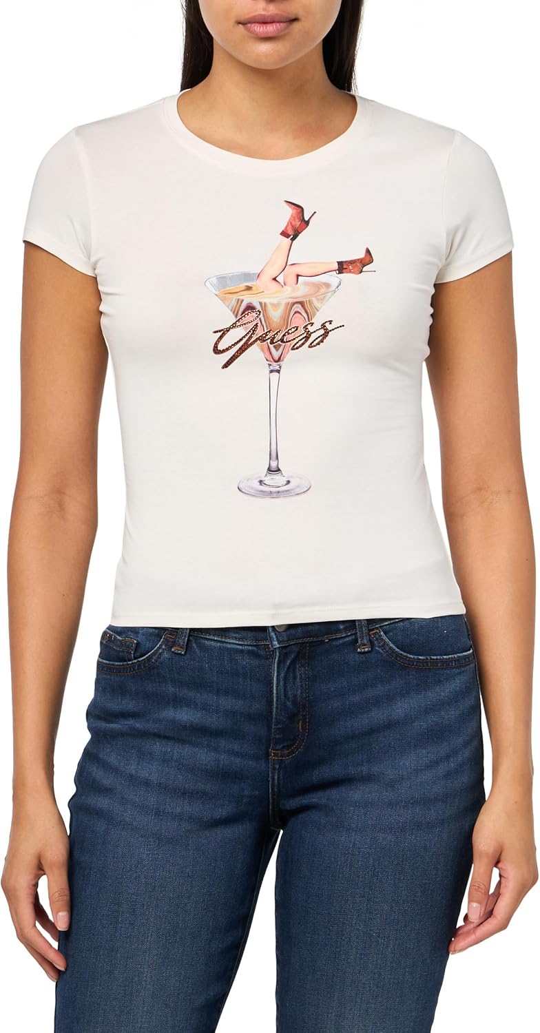 

GUESS Женская футболка с коротким рукавом Eco Short Sleeve Tini Boots Espresso R5, Cream White, Белый, GUESS Женская футболка с коротким рукавом Eco Short Sleeve Tini Boots Espresso R5, Cream White