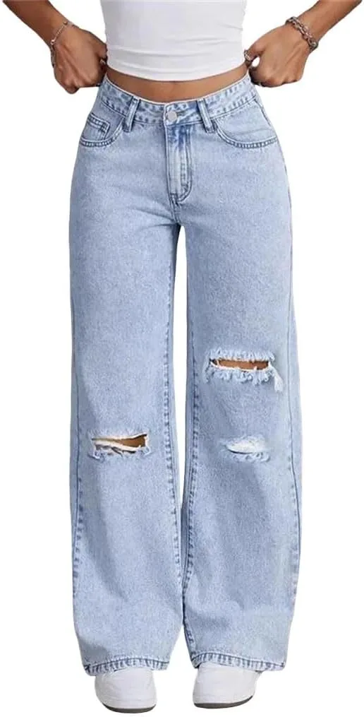 

Женские джинсы свободного кроя с эффектом потертости