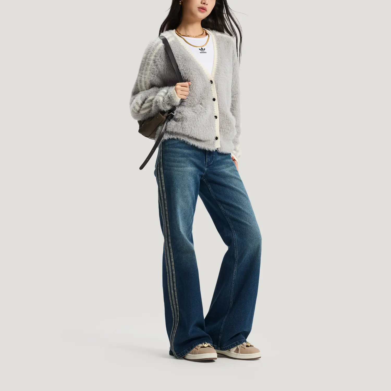 FW25 CRAFTED CARDIGAN Свитер женский Adidas Originals, pure quality серый — фото 4