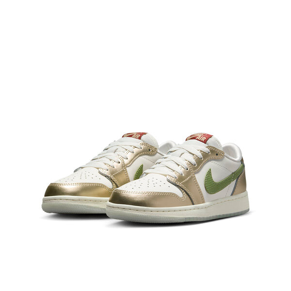 Кроссовки (GS) Air Jordan 1 Retro Low OG 'Chinese New Year - Year of the Dragon', цвет sail/oil green/metallic gold grain/saturn gold/cedar — фото 2