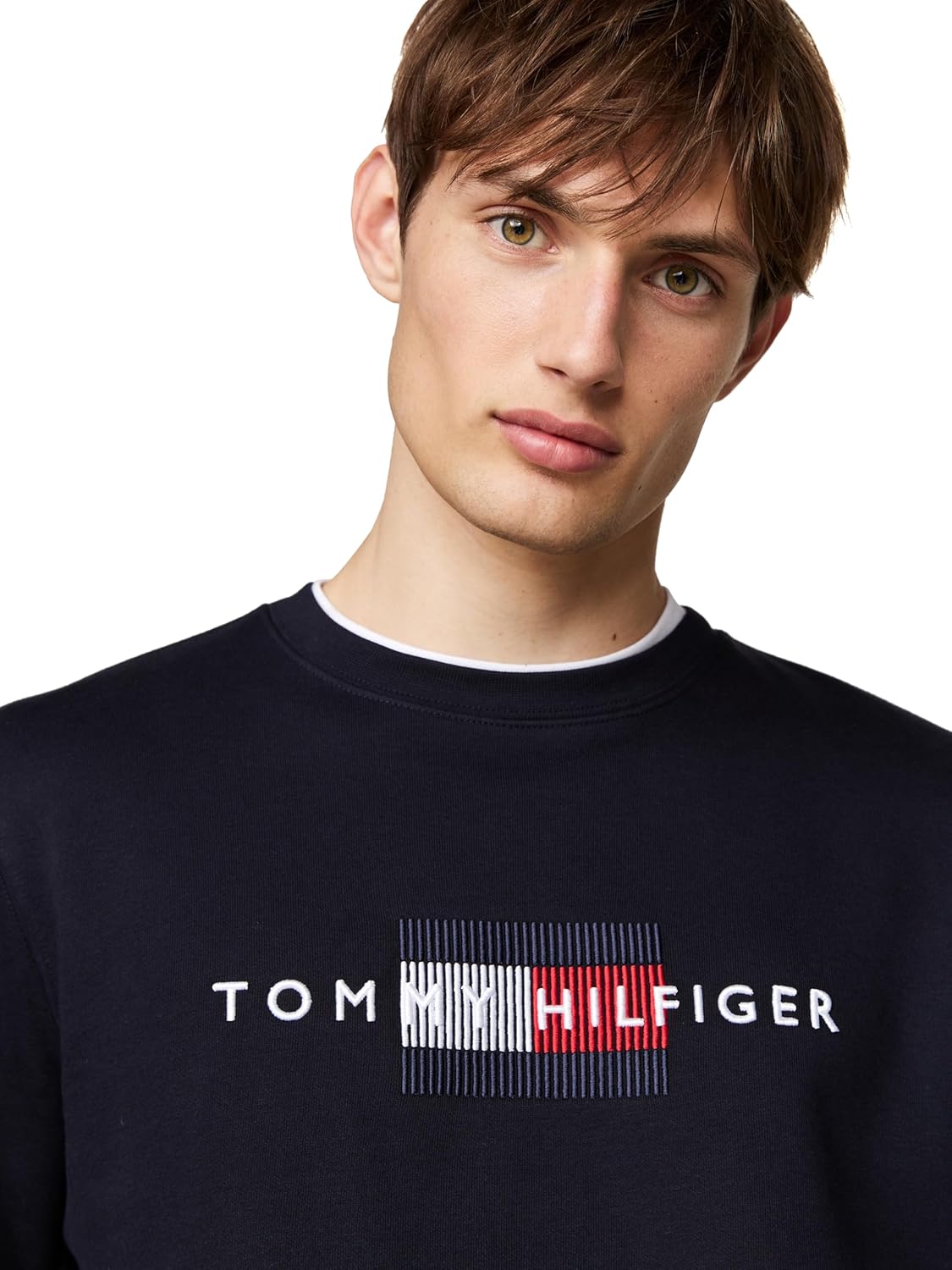 Мужская толстовка Tommy Hilfiger средней плотности с круглым вырезом и вышитым логотипом-флажком, Desert Sky — фото 2