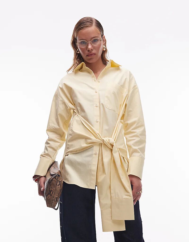 

Рубашка ASOS DESIGN из поплина с завязкой на талии и запахом цвета экрю