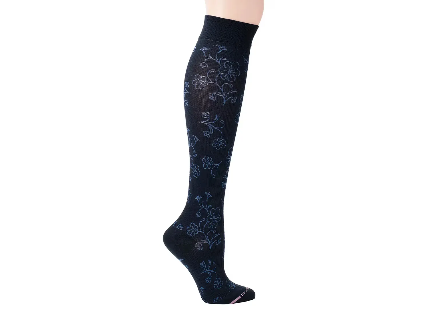 

Женские носки до колена для широкой икры с цветочным узором Dr. Motion, Navy Floral Print