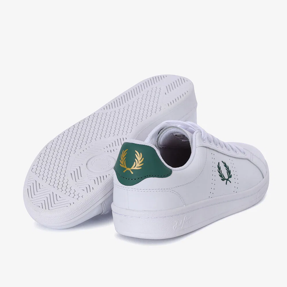 Мужские низкие кожаные кеды B721 белые с зелёным от Fred Perry — фото 4