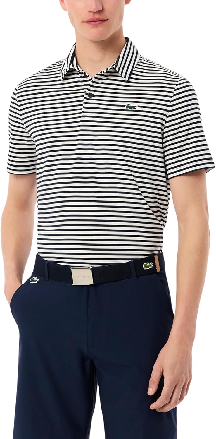 

Lacoste мужская спортивная поло Regular Fit с защитой от ультрафиолета для гольфа, Navy Blue/White Striped, Белый, Lacoste мужская спортивная поло Regular Fit с защитой от ультрафиолета для гольфа, Navy Blue/White Striped