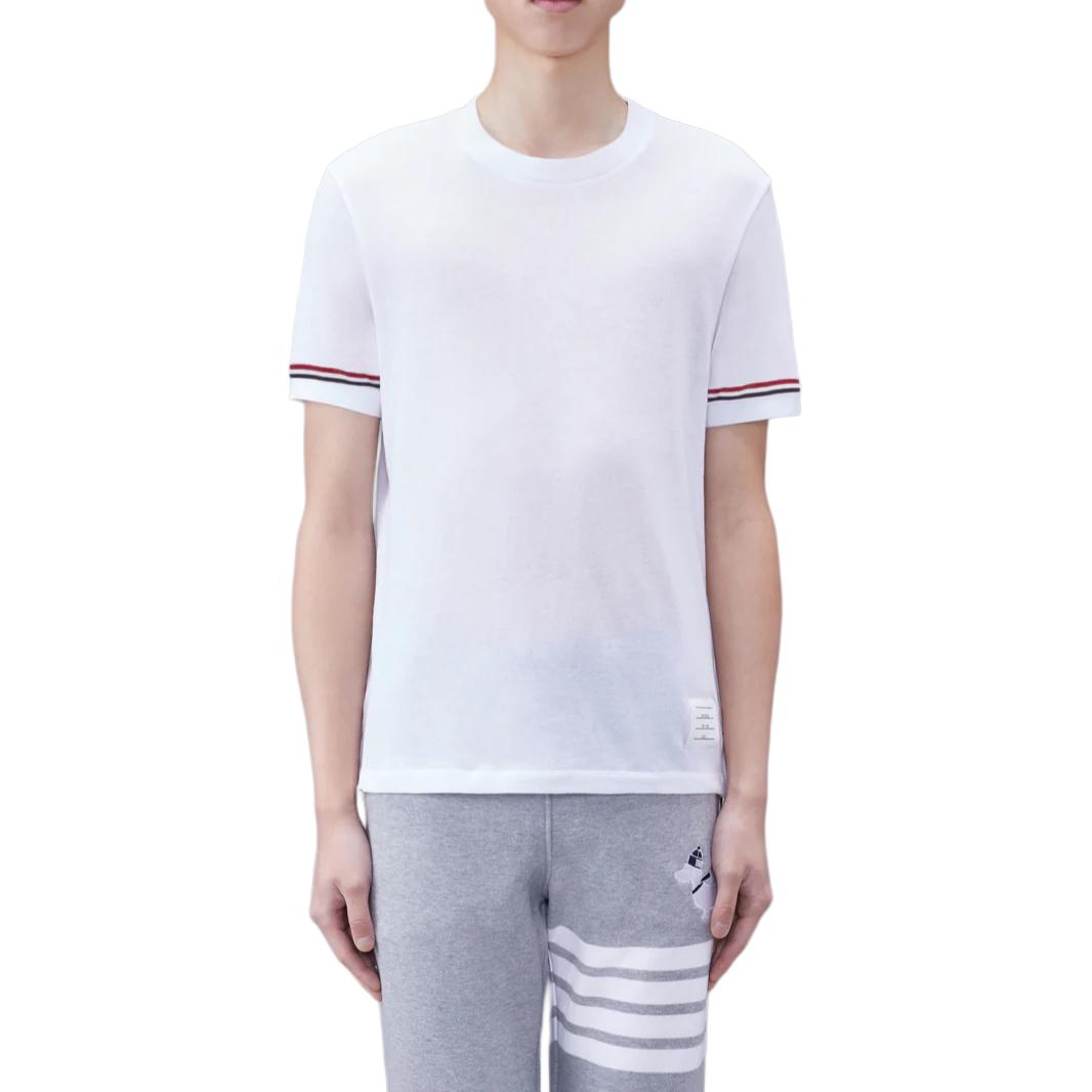 

Футболка с круглым вырезом и полосатым декором Thom Browne, белый