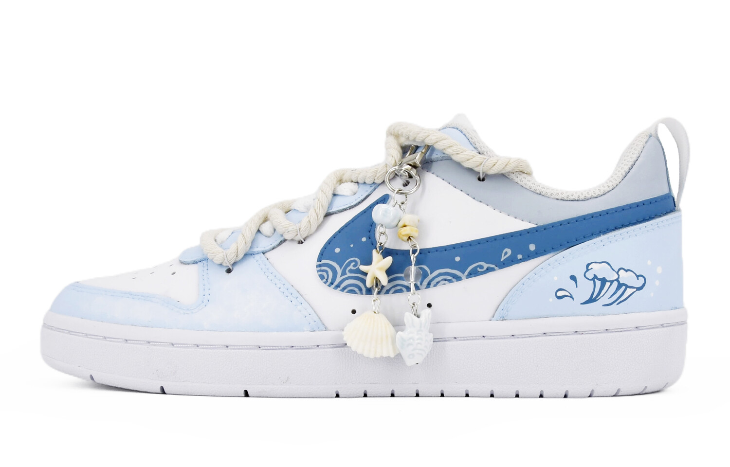 

Кроссовки Nike Court Borough Skateboard Shoes Women's Low-Top White Blue, Синий, Кроссовки Nike Court Borough Skateboard Shoes Women's Low-Top White Blue