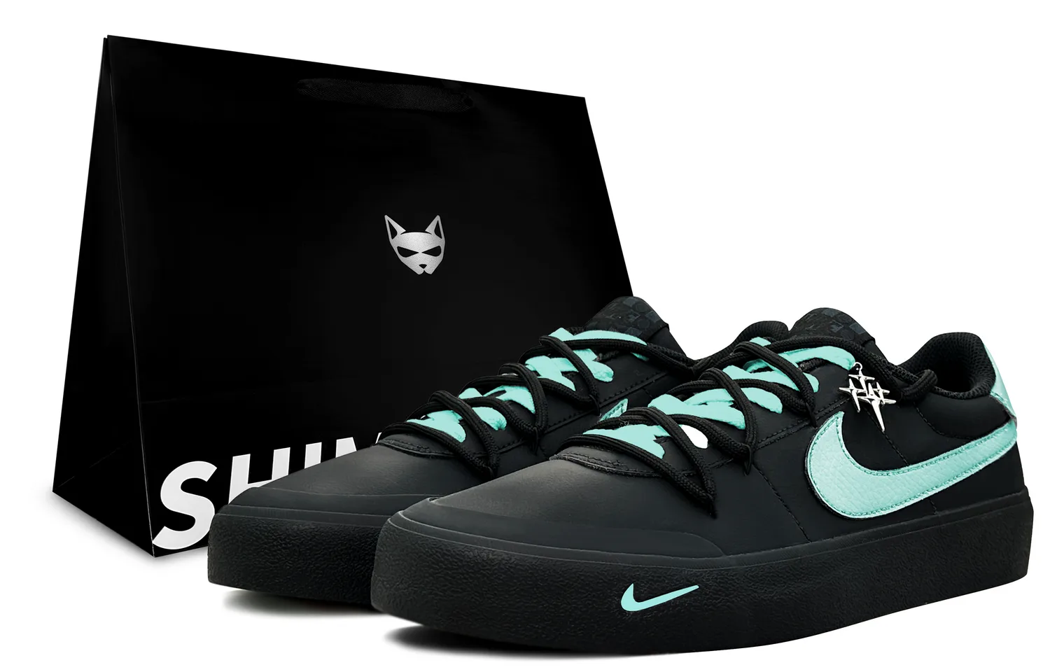 Nike Court Shot Azo Blue, Shimmery Cat Low top Skateboard Shoes Men's Blue Black