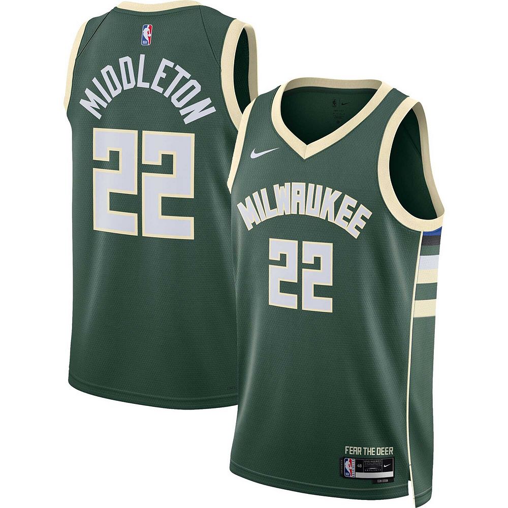 

Джерси унисекс Nike Khris Middleton Hunter Green Milwaukee Bucks Swingman — Icon Edition, цвет Buk Multi