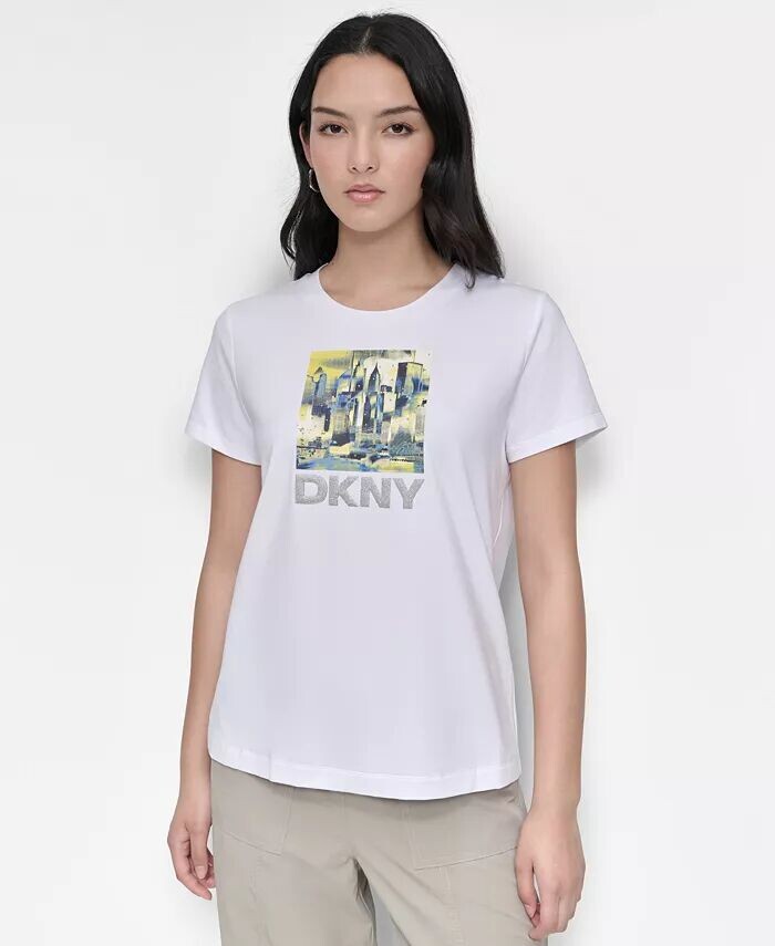 

Женская футболка с короткими рукавами и круглым вырезом Colorful City DKNY, белый