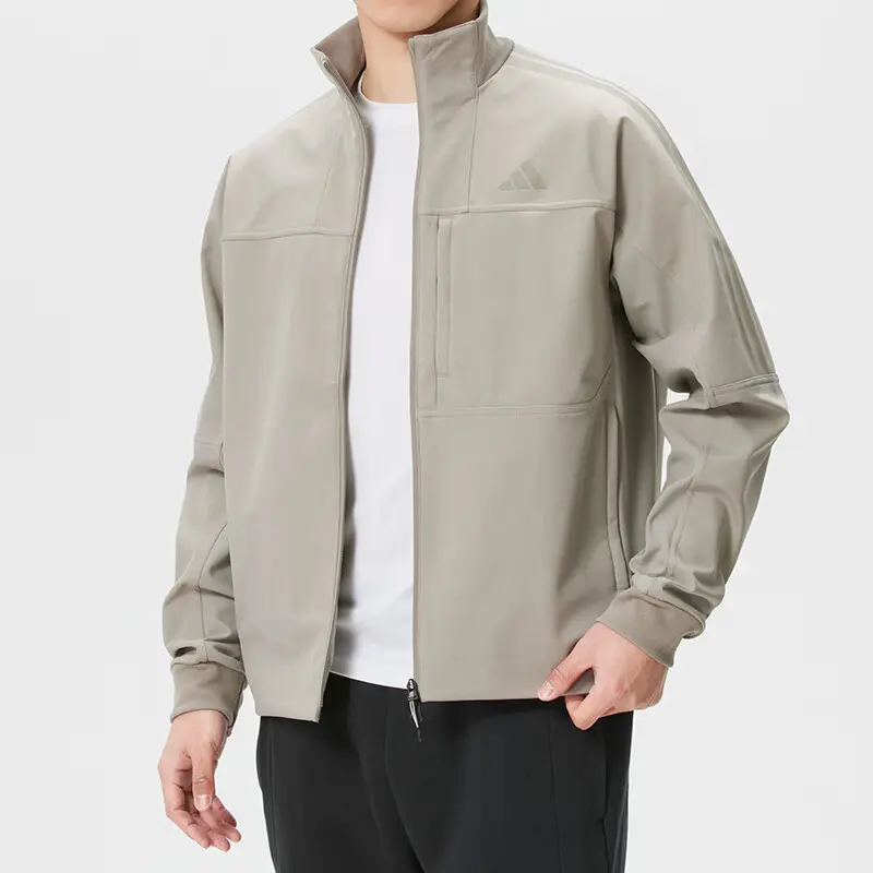 Adidas Куртка мужская Light Khaki Gray, воротник стойка, умеренная посадка — фото 4
